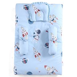 Babyhug 100% Cotton Gadda Bedding Set Cute Car Print - Sea Green| Soft & Breathable Cotton Shell| Mattress with Pillow & 2 Bolsters| Gentle Cushioned Support| Gifting Option for 0to12 Months