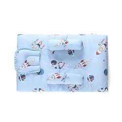 Babyhug 100% Cotton Gadda Bedding Set Cute Car Print - Sea Green| Soft & Breathable Cotton Shell| Mattress with Pillow & 2 Bolsters| Gentle Cushioned Support| Gifting Option for 0to12 Months