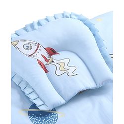 Babyhug 100% Cotton Gadda Bedding Set Cute Car Print - Sea Green| Soft & Breathable Cotton Shell| Mattress with Pillow & 2 Bolsters| Gentle Cushioned Support| Gifting Option for 0to12 Months