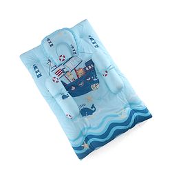Babyhug 100% Cotton Gadda Bedding Set Cute Car Print - Sea Green| Soft & Breathable Cotton Shell| Mattress with Pillow & 2 Bolsters| Gentle Cushioned Support| Gifting Option for 0to12 Months