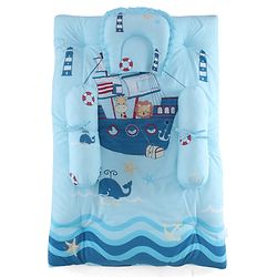 Babyhug 100% Cotton Gadda Bedding Set Cute Car Print - Sea Green| Soft & Breathable Cotton Shell| Mattress with Pillow & 2 Bolsters| Gentle Cushioned Support| Gifting Option for 0to12 Months