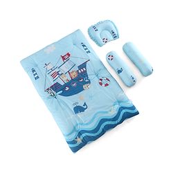 Babyhug 100% Cotton Gadda Bedding Set Cute Car Print - Sea Green| Soft & Breathable Cotton Shell| Mattress with Pillow & 2 Bolsters| Gentle Cushioned Support| Gifting Option for 0to12 Months