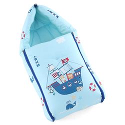 Babyhug 100% Cotton Baby Sleeping Bag with Hood Little Sailor Print - Blue| Use as Carry Nest, Mattress or Sleeping Bag| Newborn to Toddler Boys & Girls| New Born Gifting| Warm and Cozy