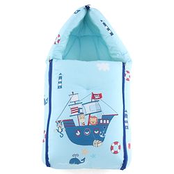 Babyhug 100% Cotton Baby Sleeping Bag with Hood Little Sailor Print - Blue| Use as Carry Nest, Mattress or Sleeping Bag| Newborn to Toddler Boys & Girls| New Born Gifting| Warm and Cozy