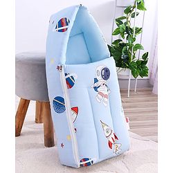 Babyhug 100% Cotton Baby Sleeping Bag with Hood Little Sailor Print - Blue| Use as Carry Nest, Mattress or Sleeping Bag| Newborn to Toddler Boys & Girls| New Born Gifting| Warm and Cozy
