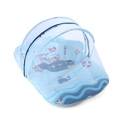 Babyhug 100% Cotton Digital Print Mattress Set with Mosquito Net Sailor Friends -Blue|U Shaped Pillow|Zipper Opening|Foldable & Travel Friendly|Newborn Gifting Option|Use on Floor Cribs Cots or Cradle