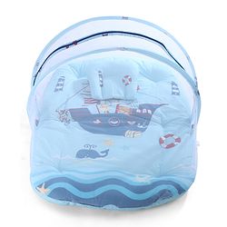 Babyhug 100% Cotton Digital Print Mattress Set with Mosquito Net Sailor Friends -Blue|U Shaped Pillow|Zipper Opening|Foldable & Travel Friendly|Newborn Gifting Option|Use on Floor Cribs Cots or Cradle