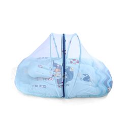 Babyhug 100% Cotton Digital Print Mattress Set with Mosquito Net Sailor Friends -Blue|U Shaped Pillow|Zipper Opening|Foldable & Travel Friendly|Newborn Gifting Option|Use on Floor Cribs Cots or Cradle