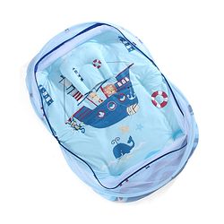 Babyhug 100% Cotton Digital Print Mattress Set with Mosquito Net Sailor Friends -Blue|U Shaped Pillow|Zipper Opening|Foldable & Travel Friendly|Newborn Gifting Option|Use on Floor Cribs Cots or Cradle