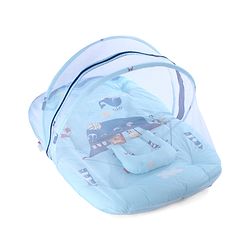 Babyhug 100% Cotton Digital Print Mattress Set with Mosquito Net Sailor Friends -Blue|U Shaped Pillow|Zipper Opening|Foldable & Travel Friendly|Newborn Gifting Option|Use on Floor Cribs Cots or Cradle