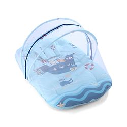 Babyhug 100% Cotton Digital Print Mattress Set with Mosquito Net Sailor Friends -Blue|U Shaped Pillow|Zipper Opening|Foldable & Travel Friendly|Newborn Gifting Option|Use on Floor Cribs Cots or Cradle