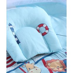 Babyhug 100% Cotton Digital Print Mattress Set with Mosquito Net Sailor Friends -Blue|U Shaped Pillow|Zipper Opening|Foldable & Travel Friendly|Newborn Gifting Option|Use on Floor Cribs Cots or Cradle