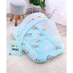 Babyhug 100% Cotton Digital Print Mattress Set with Mosquito Net Sailor Friends -Blue|U Shaped Pillow|Zipper Opening|Foldable & Travel Friendly|Newborn Gifting Option|Use on Floor Cribs Cots or Cradle