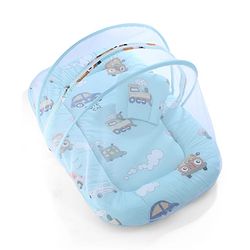 Babyhug 100% Cotton Digital Print Mattress Set with Mosquito Net Sailor Friends -Blue|U Shaped Pillow|Zipper Opening|Foldable & Travel Friendly|Newborn Gifting Option|Use on Floor Cribs Cots or Cradle