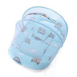 Babyhug 100% Cotton Digital Print Mattress Set with Mosquito Net Sailor Friends -Blue|U Shaped Pillow|Zipper Opening|Foldable & Travel Friendly|Newborn Gifting Option|Use on Floor Cribs Cots or Cradle