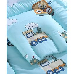 Babyhug 100% Cotton Digital Print Mattress Set with Mosquito Net Sailor Friends -Blue|U Shaped Pillow|Zipper Opening|Foldable & Travel Friendly|Newborn Gifting Option|Use on Floor Cribs Cots or Cradle