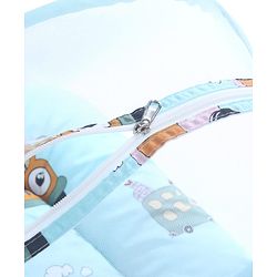 Babyhug 100% Cotton Digital Print Mattress Set with Mosquito Net Sailor Friends -Blue|U Shaped Pillow|Zipper Opening|Foldable & Travel Friendly|Newborn Gifting Option|Use on Floor Cribs Cots or Cradle
