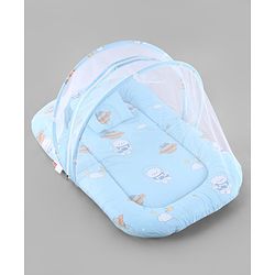 Babyhug 100% Cotton Digital Print Mattress Set with Mosquito Net Sailor Friends -Blue|U Shaped Pillow|Zipper Opening|Foldable & Travel Friendly|Newborn Gifting Option|Use on Floor Cribs Cots or Cradle