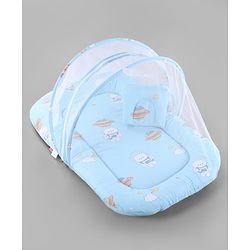 Babyhug 100% Cotton Digital Print Mattress Set with Mosquito Net Sailor Friends -Blue|U Shaped Pillow|Zipper Opening|Foldable & Travel Friendly|Newborn Gifting Option|Use on Floor Cribs Cots or Cradle