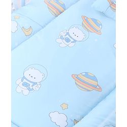 Babyhug 100% Cotton Digital Print Mattress Set with Mosquito Net Sailor Friends -Blue|U Shaped Pillow|Zipper Opening|Foldable & Travel Friendly|Newborn Gifting Option|Use on Floor Cribs Cots or Cradle