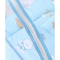 Babyhug 100% Cotton Digital Print Mattress Set with Mosquito Net Sailor Friends -Blue|U Shaped Pillow|Zipper Opening|Foldable & Travel Friendly|Newborn Gifting Option|Use on Floor Cribs Cots or Cradle
