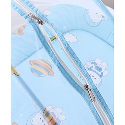 Babyhug 100% Cotton Digital Print Mattress Set with Mosquito Net Sailor Friends -Blue|U Shaped Pillow|Zipper Opening|Foldable & Travel Friendly|Newborn Gifting Option|Use on Floor Cribs Cots or Cradle