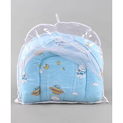 Babyhug 100% Cotton Digital Print Mattress Set with Mosquito Net Sailor Friends -Blue|U Shaped Pillow|Zipper Opening|Foldable & Travel Friendly|Newborn Gifting Option|Use on Floor Cribs Cots or Cradle