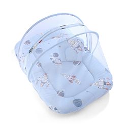 Babyhug 100% Cotton Digital Print Mattress Set with Mosquito Net Sailor Friends -Blue|U Shaped Pillow|Zipper Opening|Foldable & Travel Friendly|Newborn Gifting Option|Use on Floor Cribs Cots or Cradle