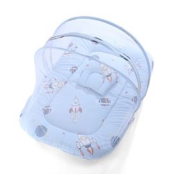 Babyhug 100% Cotton Digital Print Mattress Set with Mosquito Net Sailor Friends -Blue|U Shaped Pillow|Zipper Opening|Foldable & Travel Friendly|Newborn Gifting Option|Use on Floor Cribs Cots or Cradle