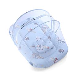 Babyhug 100% Cotton Digital Print Mattress Set with Mosquito Net Sailor Friends -Blue|U Shaped Pillow|Zipper Opening|Foldable & Travel Friendly|Newborn Gifting Option|Use on Floor Cribs Cots or Cradle