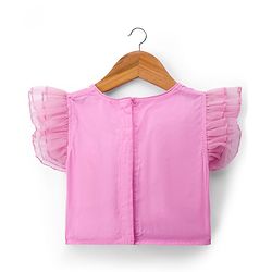 Babyhug Net Woven Frill Sleeves Floral Embroidred Choli Lahenga Set with Dupatta - Pink
