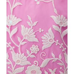Babyhug Net Woven Frill Sleeves Floral Embroidred Choli Lahenga Set with Dupatta - Pink