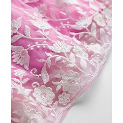 Babyhug Net Woven Frill Sleeves Floral Embroidred Choli Lahenga Set with Dupatta - Pink