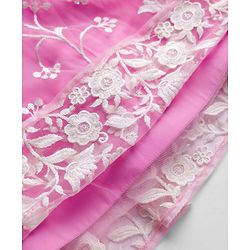 Babyhug Net Woven Frill Sleeves Floral Embroidred Choli Lahenga Set with Dupatta - Pink