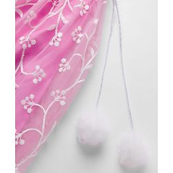 Babyhug Net Woven Frill Sleeves Floral Embroidred Choli Lahenga Set with Dupatta - Pink