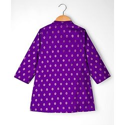 Babyhug Brocade Woven Full Sleeves Kurta Dhoti Set With Floral Foil Print - Purple
