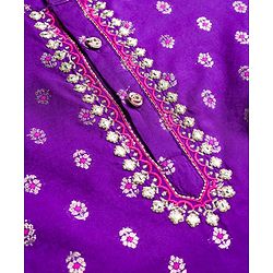 Babyhug Brocade Woven Full Sleeves Kurta Dhoti Set With Floral Foil Print - Purple
