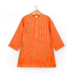 Babyhug  Woven Full Sleeves Sequin Embroidered Kurta Pyjama Set - Orange