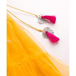 Babyhug Net Woven Half Sleeves Choli Lehenga & Dupatta Set With Sequin Detailing - Yellow