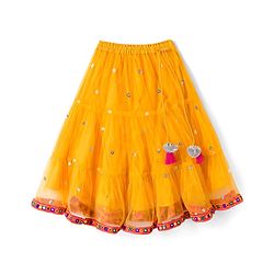 Babyhug Net Woven Half Sleeves Choli Lehenga & Dupatta Set With Sequin Detailing - Yellow