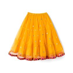 Babyhug Net Woven Half Sleeves Choli Lehenga & Dupatta Set With Sequin Detailing - Yellow