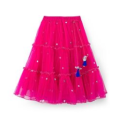 Babyhug Net Woven Sleeveless Halter Neck Embroidered Choli with Shimmer Lehenga & Dupatta Set - Pink & Green