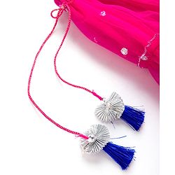 Babyhug Net Woven Sleeveless Halter Neck Embroidered Choli with Shimmer Lehenga & Dupatta Set - Pink & Green
