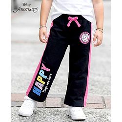 Babyhug Disney Terry Knit Full Length Track Pant With Marie Graphics & Badge Detailing - Black