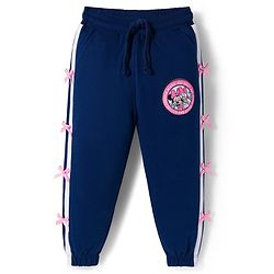 Babyhug Disney Terry Knit Full Length Track Pant With Minnie Mouse Graphics & Bow Detailing - Navy Blue