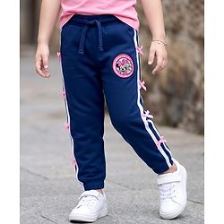 Babyhug Disney Terry Knit Full Length Track Pant With Minnie Mouse Graphics & Bow Detailing - Navy Blue