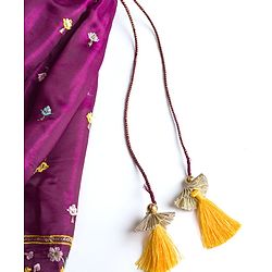 Babyhug Glass Woven Half Puffed Sleeves Floral & Sequin Embroidered Choli Lehenga Set with Dupatta - Wine