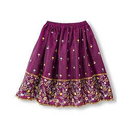Babyhug Glass Woven Half Puffed Sleeves Floral & Sequin Embroidered Choli Lehenga Set with Dupatta - Wine