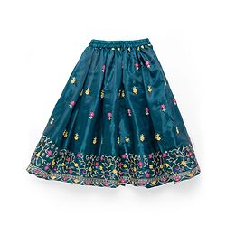 Babyhug Half Sleeves Floral Embroidered  Choli Lehenga & Dupatta Set - Teal