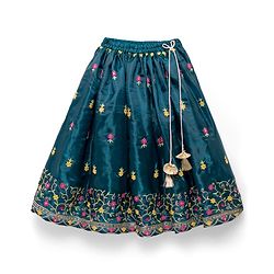 Babyhug Half Sleeves Floral Embroidered  Choli Lehenga & Dupatta Set - Teal